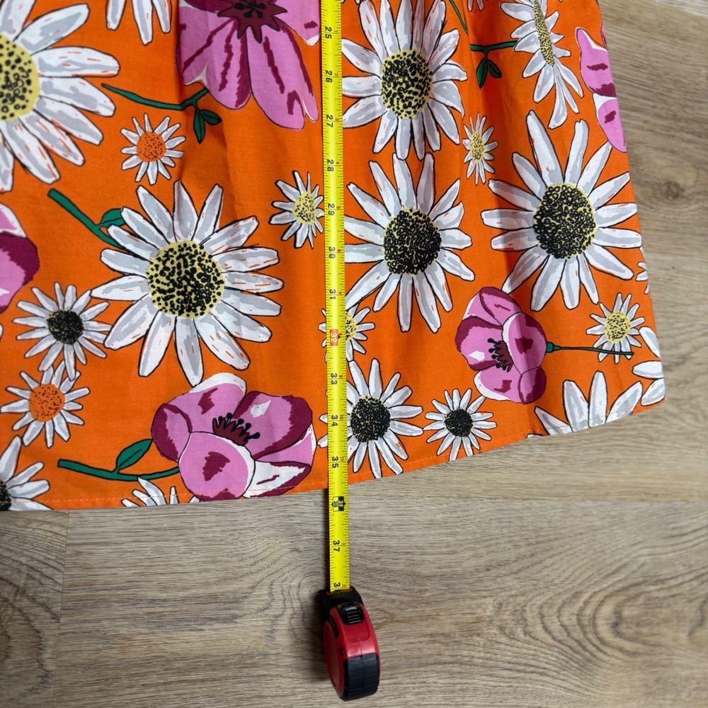 Zara Orange Floral Print T-Shirt Dress Women Size M 100% cotton - Picture 3 of 7